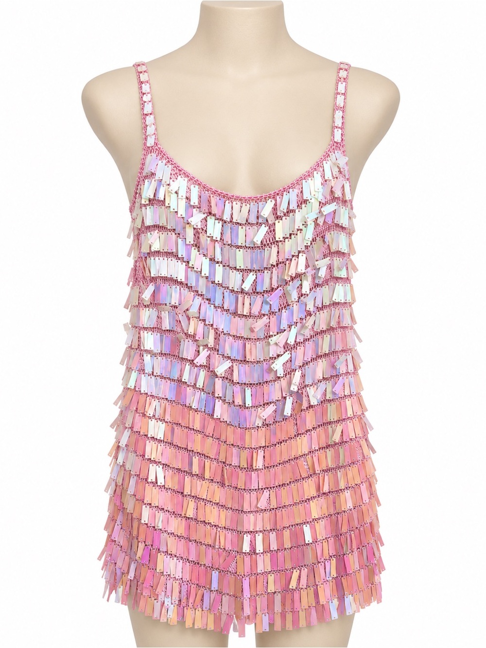 SAQAIE | Y2K Pink Iridescent Sequin Fringe Cami Top Size 2